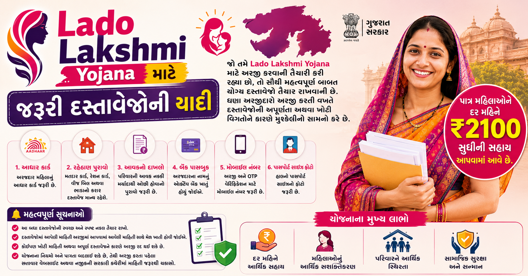 Lado Lakshmi Yojana (Documents) માટે જરૂરી દસ્તાવેજોની યાદી